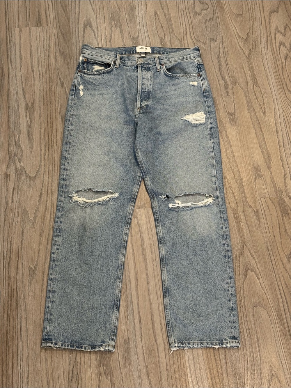 AGOLDE 90's Mid Rise Loose Fit Jeans Threadbare Distressed 29